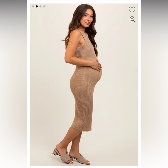 PINKBLUSH - Maternity Taupe Sleeveless Sweater Knit Midi Dress - Picture 2 of 8